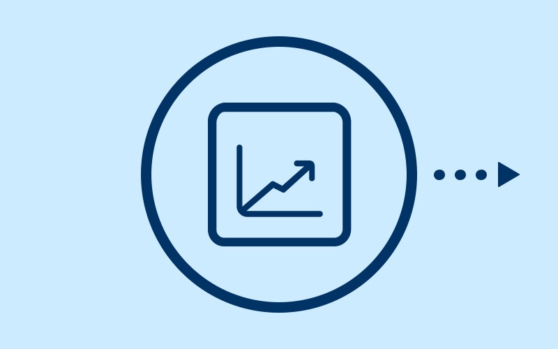 Tmavě modrá ikona spojnicového grafu symbolizující použití dat