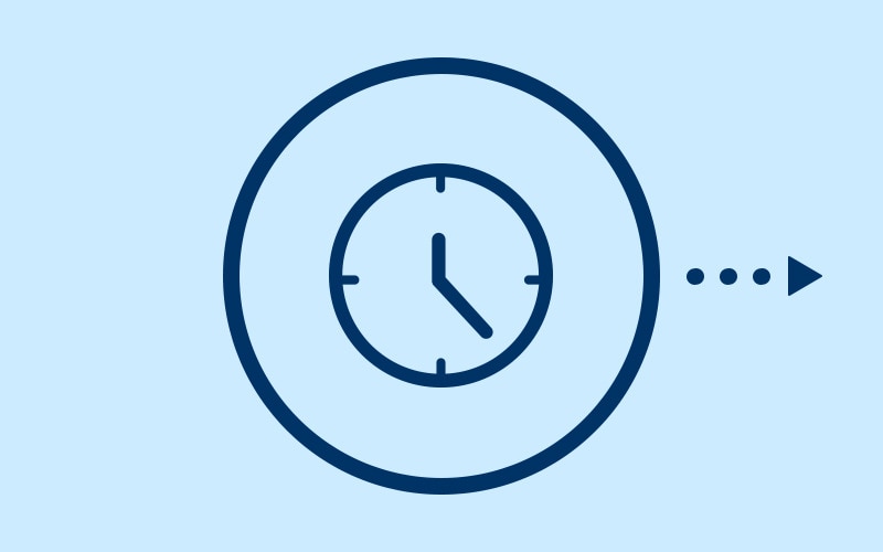 Mørkeblået ikon med ur der syboliserer sparet tid