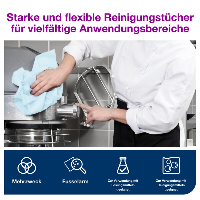 Tork Fusselarme Reinigungstücher – 500 Blatt, 1-lagig, Blaugrün, Mehrzweck, Für W2 Spender, 180 M X 27,5 Cm, Premium-Qualität