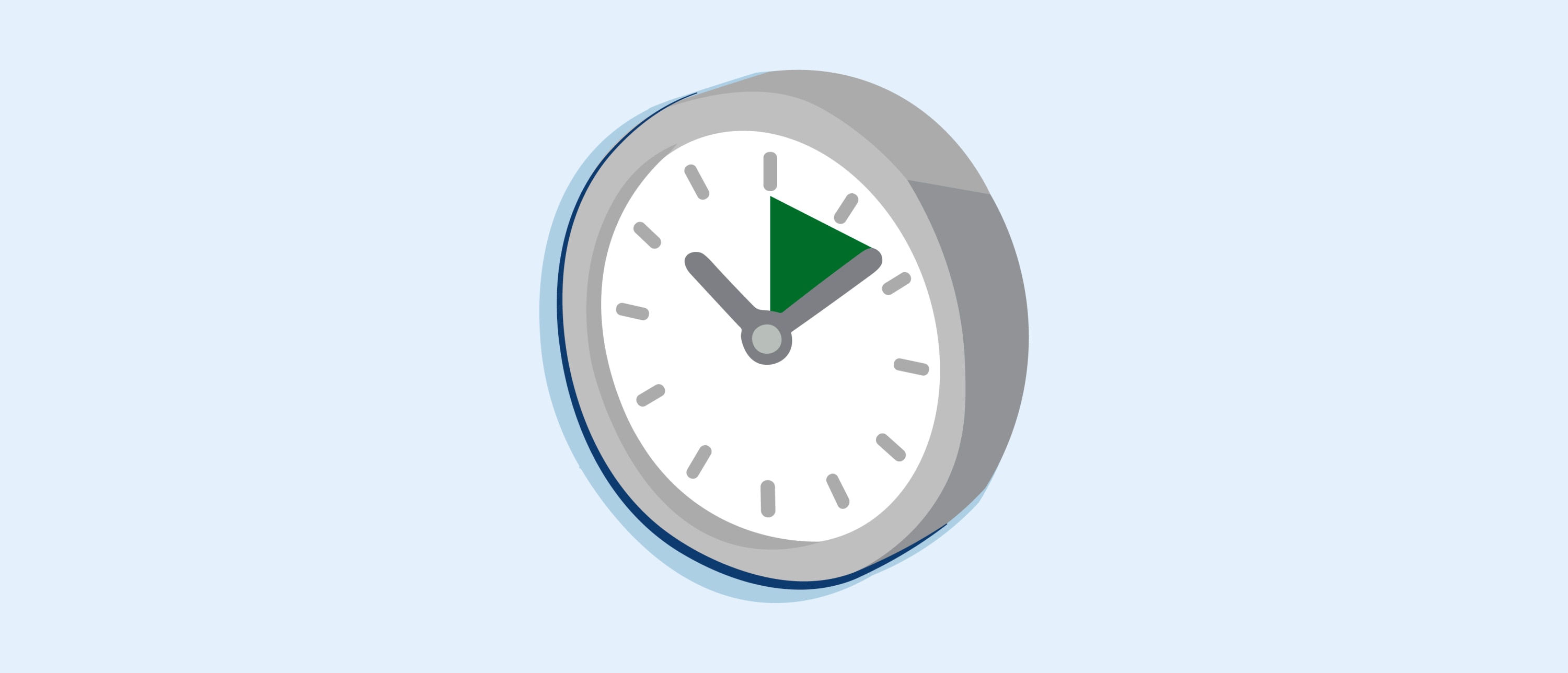 Round clock with hour and minute hands and a green wedge highlighting a short time interval.