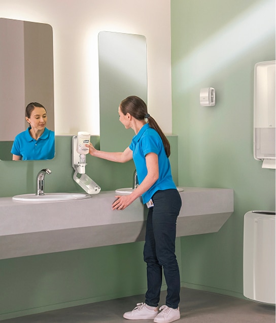 Cleaner refilling soap in white dispenser