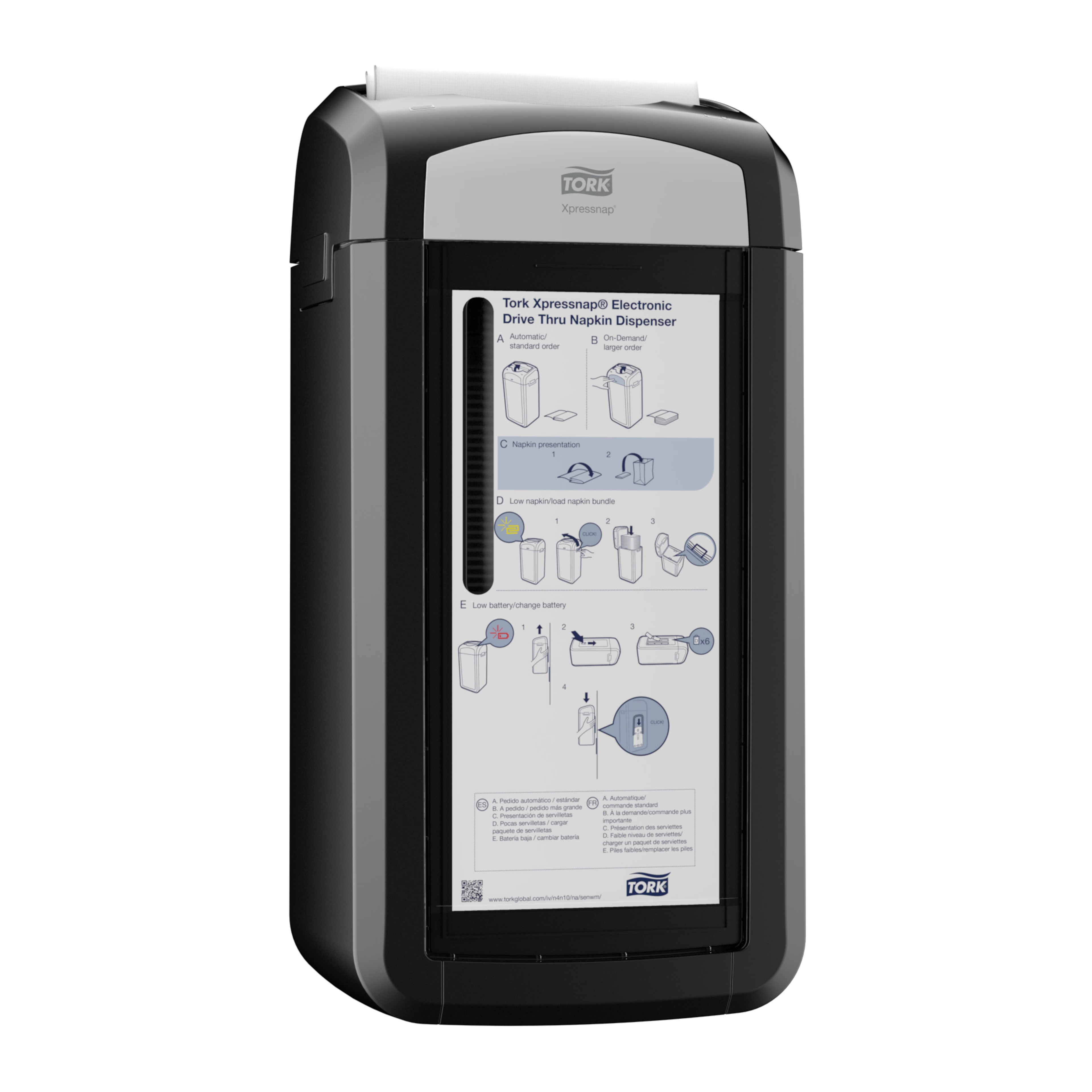 Tork Xpressnap® Distributeur électronique de serviettes Drive Thru - Fixation murale, Noir N4