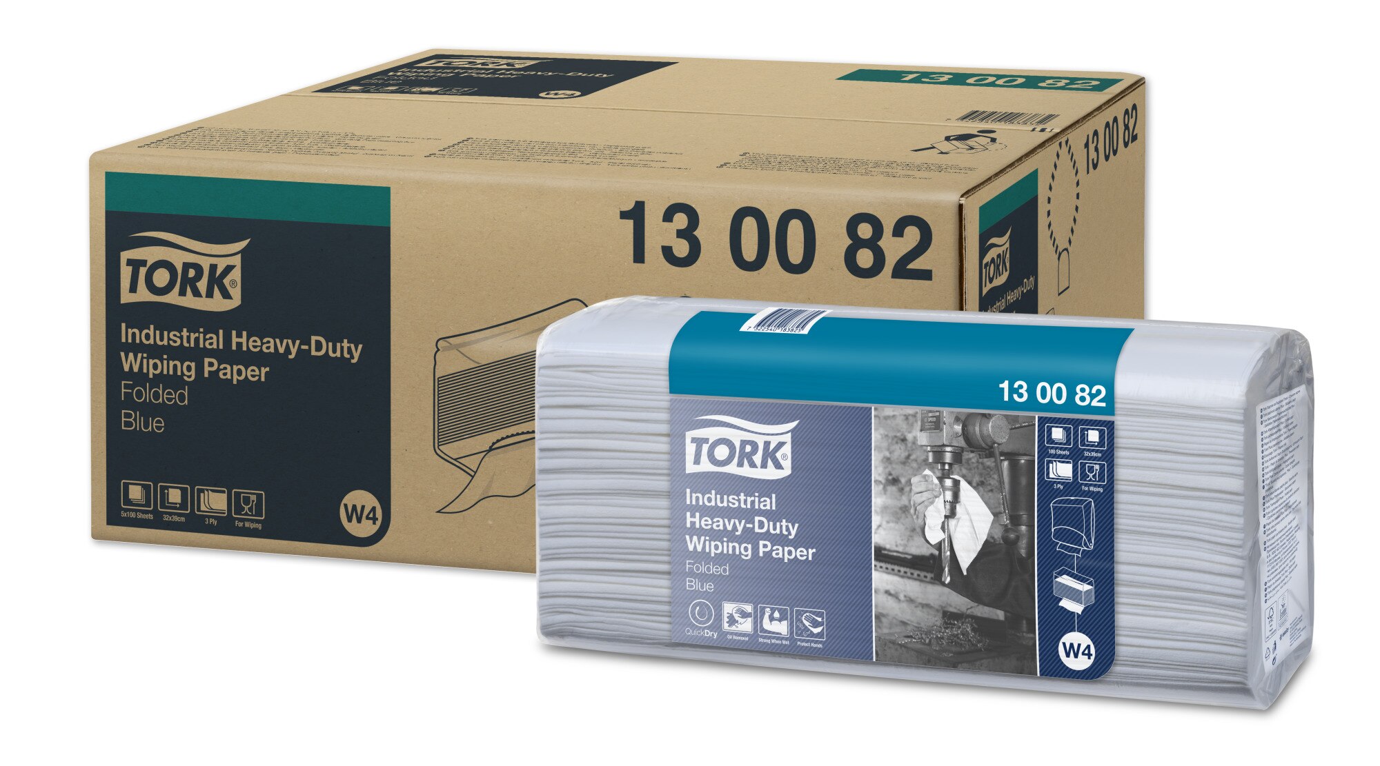 vendu par paquet de 100 formats TORK 130082 Papier dessuyage Industriel Ultra Résistant Plié Bleu W4