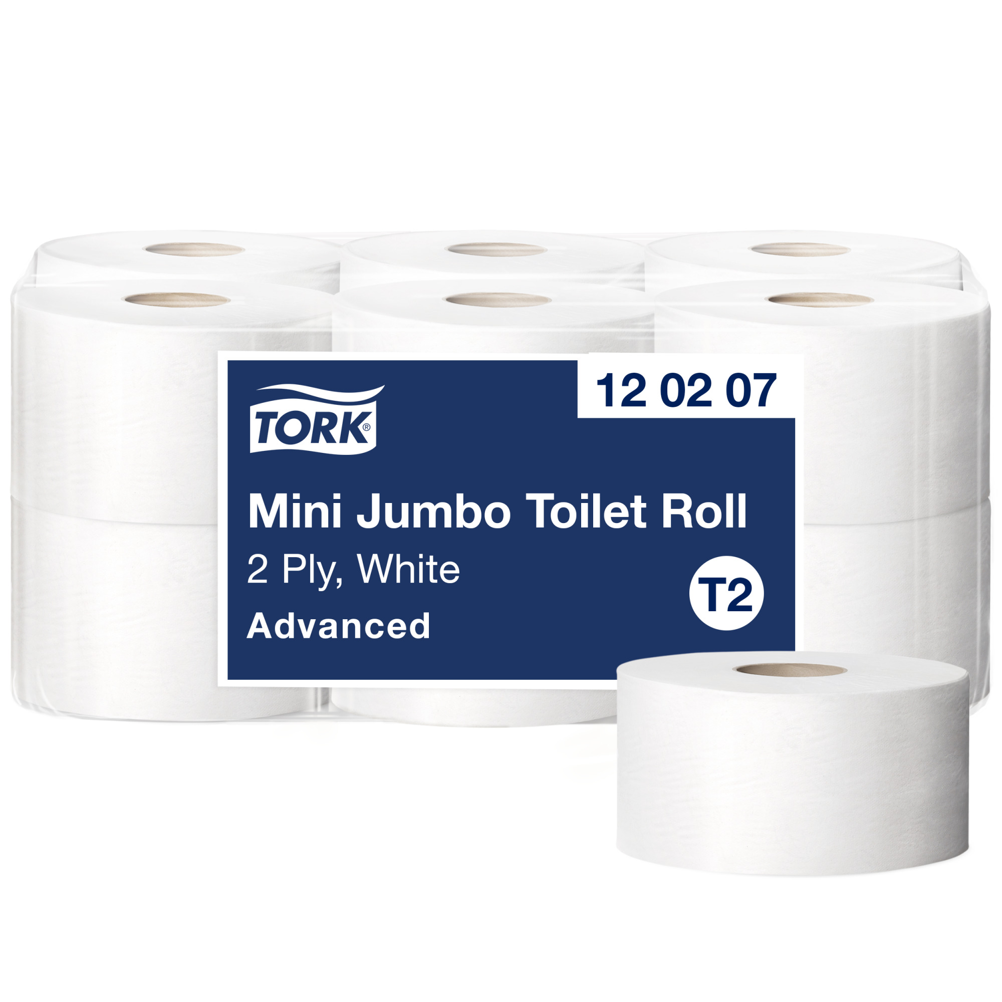 Tork Rotolo carta igienica Mini Jumbo bianco, T2, qualità Advanced, 2 veli, 12 rotoli da 130 metri, 120207