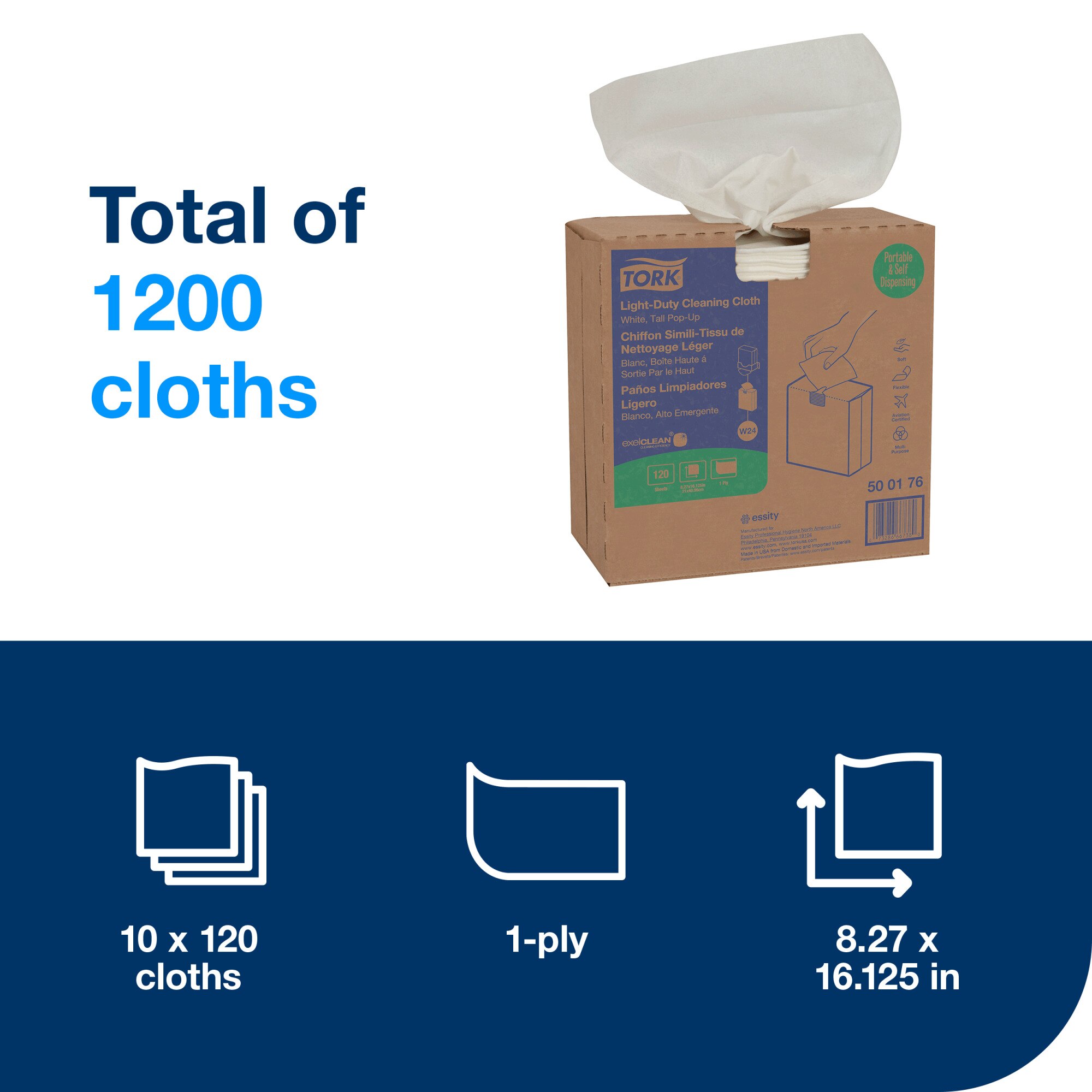 Tork exelCLEAN Light Duty Cleaning Cloth Pop-Up Box White W24
