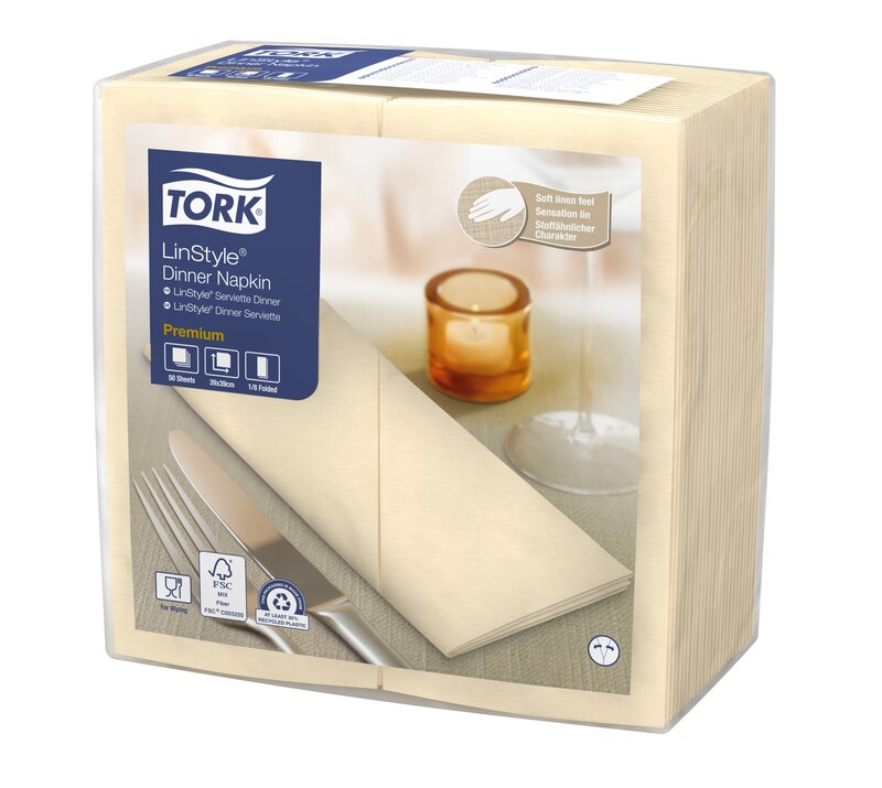 Tork Premium LinStyle® Cream Dinner Napkin 1/8 Folded