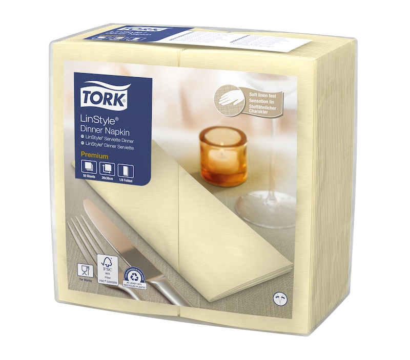 Tork Premium Linstyle® Champagne Dinner Napkin 1/8 Folded