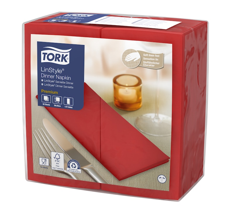 Tork Premium LinStyle® Red Dinner Napkin 1/8 Folded