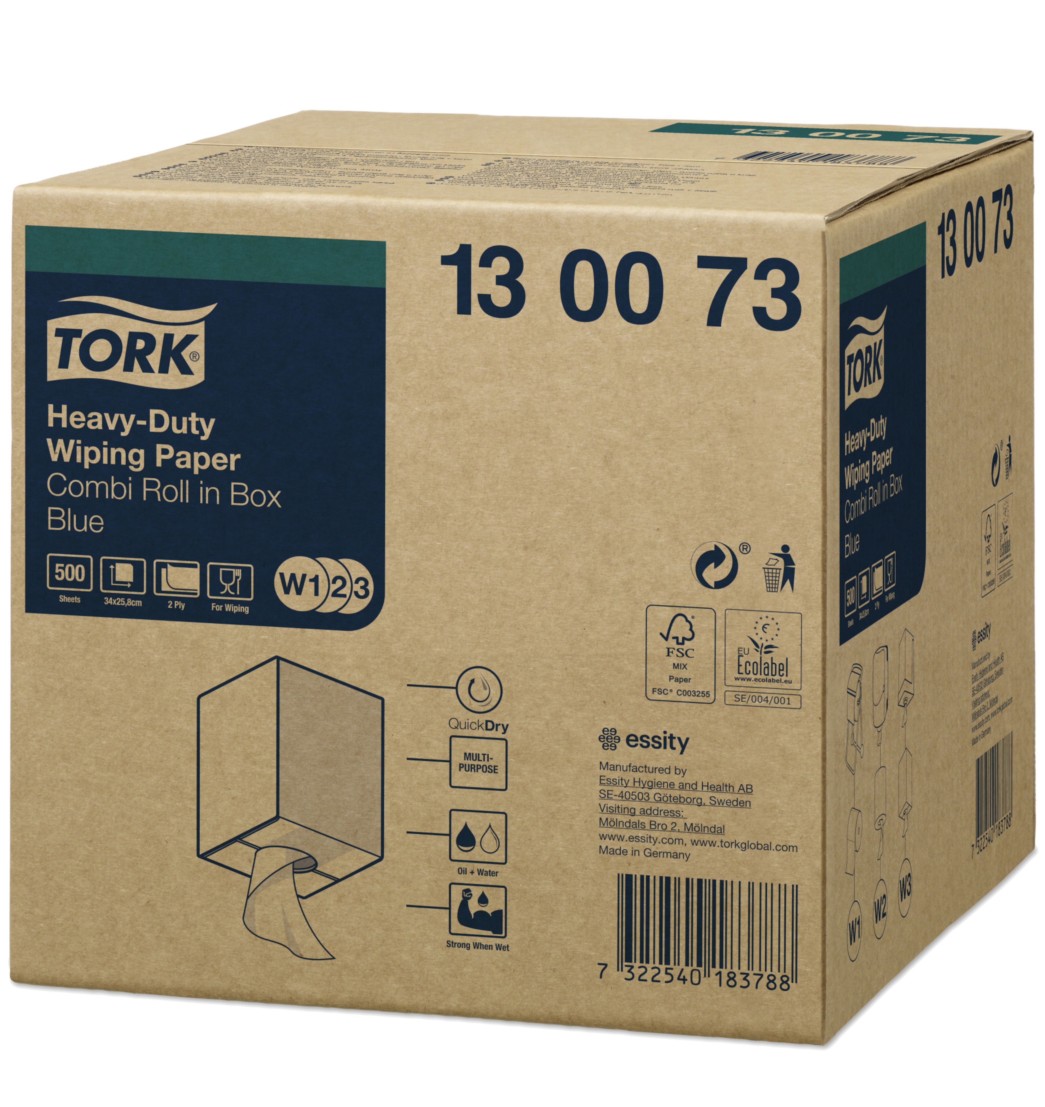 Tork Papier d’Essuyage ultra-résistant bleu W1/2/3