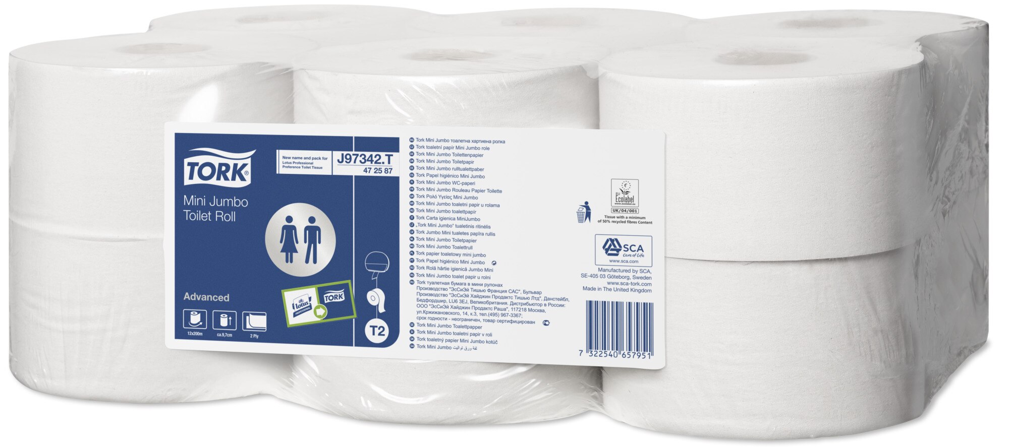 Tork Mini Jumbo Toilet Roll Advanced | 472587 | Toilet Paper | Refill ...