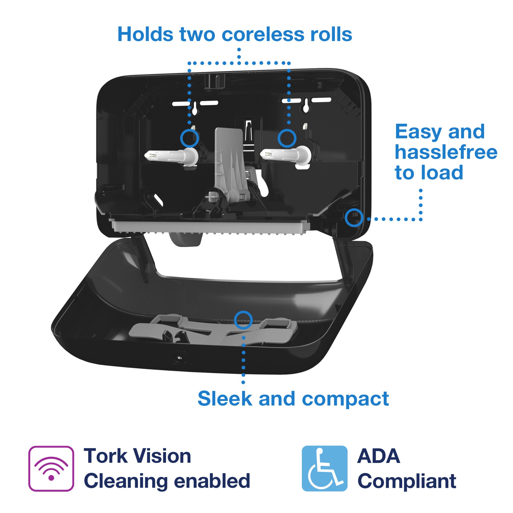 Tork OptiServe® 2-Roll Coreless Toilet Paper Dispenser Black T7