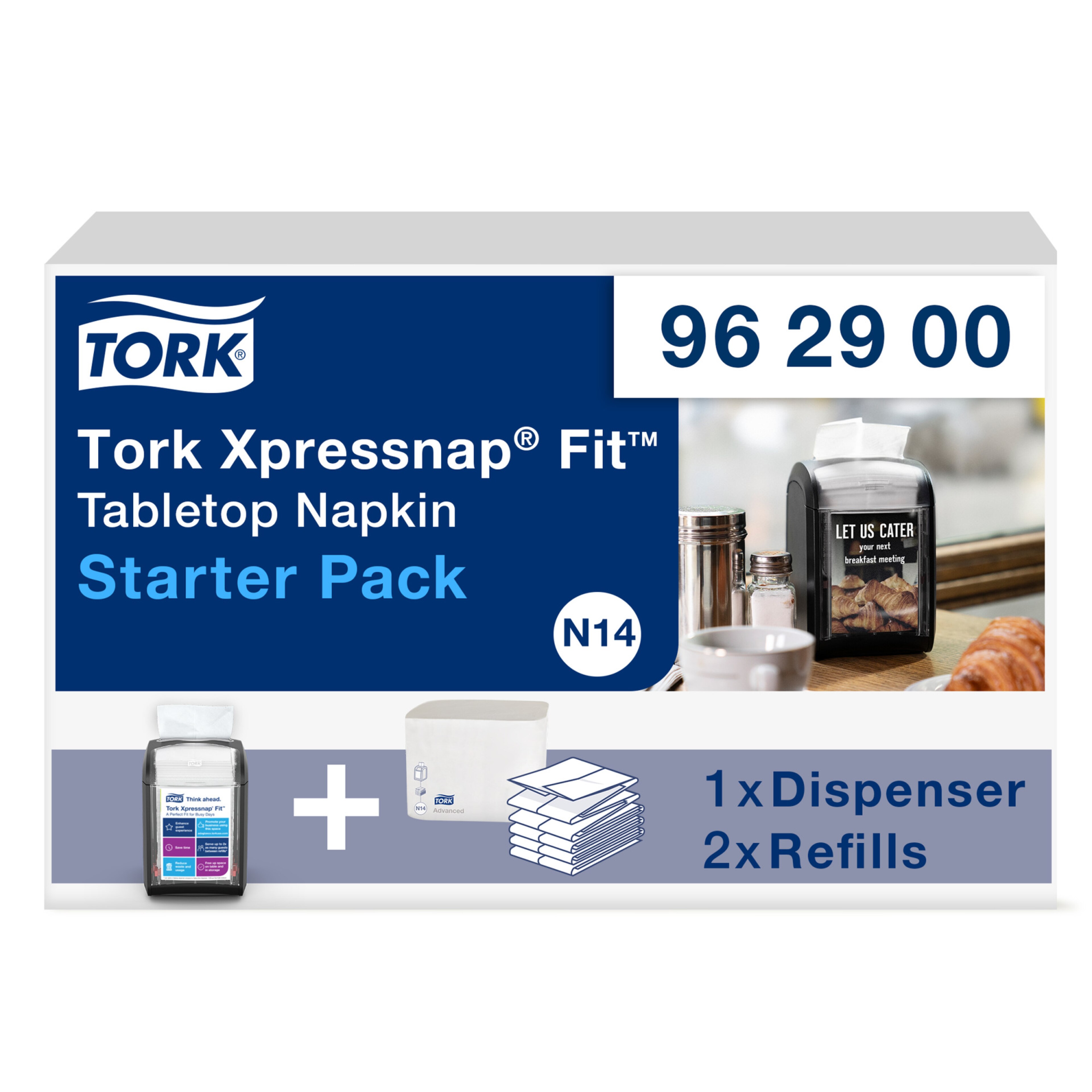 Tork Xpressnap Fit® стартовый набор: черный настольный диспенсер и салфетки, система N14