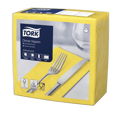 Tork Soft Yellow Dinner Napkin 1/8 Folded