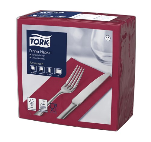 Tork șervețele de masă Dinner roșu bordo împăturite 1/8