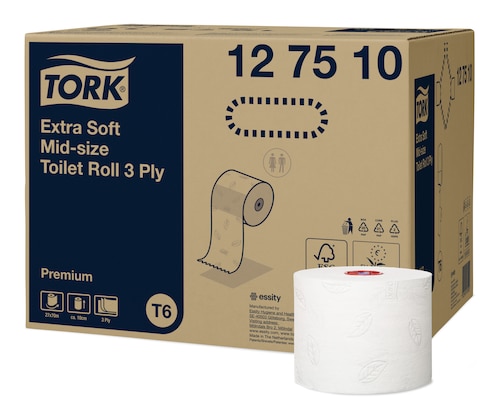 Tork Papier toilette rouleau extra doux Mid-Size sans mandrin Premium - 3  plis, 472139, Papier toilette, Recharges