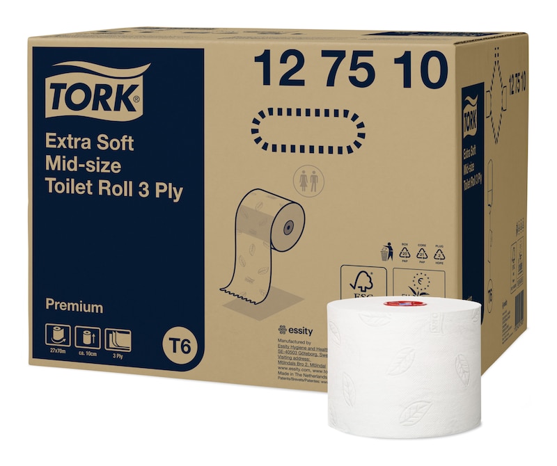 Надм'який туалетний папір Tork Premium у рулонах середнього розміру — 3 шари