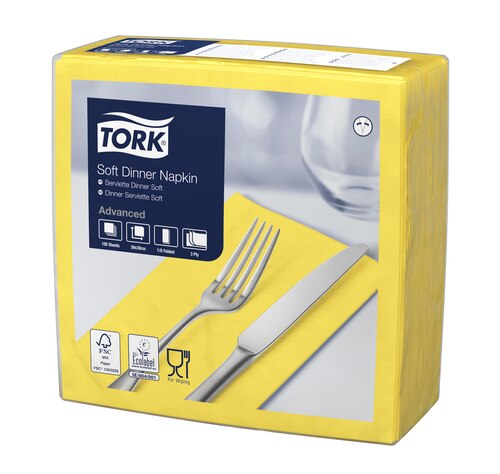 Tork Soft rumena servieta za večerjo, 1/8 zložena