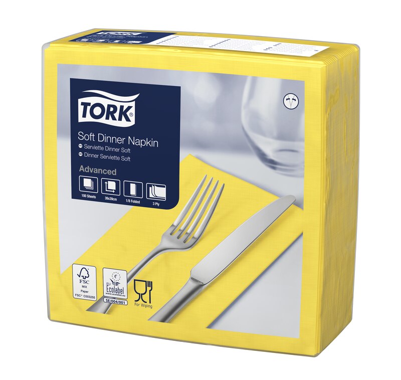 Tork Soft Yellow Dinner Napkin 1/8 Folded