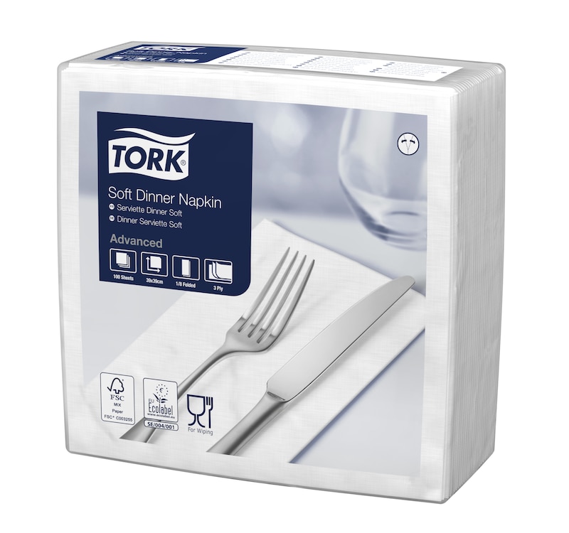 Tork Soft  χαρτοπετσέτα δείπνου σε White, διπλωμένη κατά το 1/8