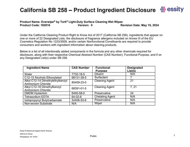 California Ingredient Disclosure Statement