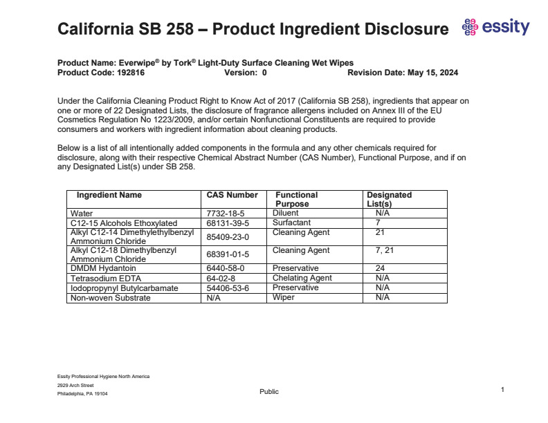 California Ingredient Disclosure Statement