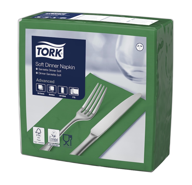 Tork Soft Dark Green Dinner Napkin 1/8 Folded