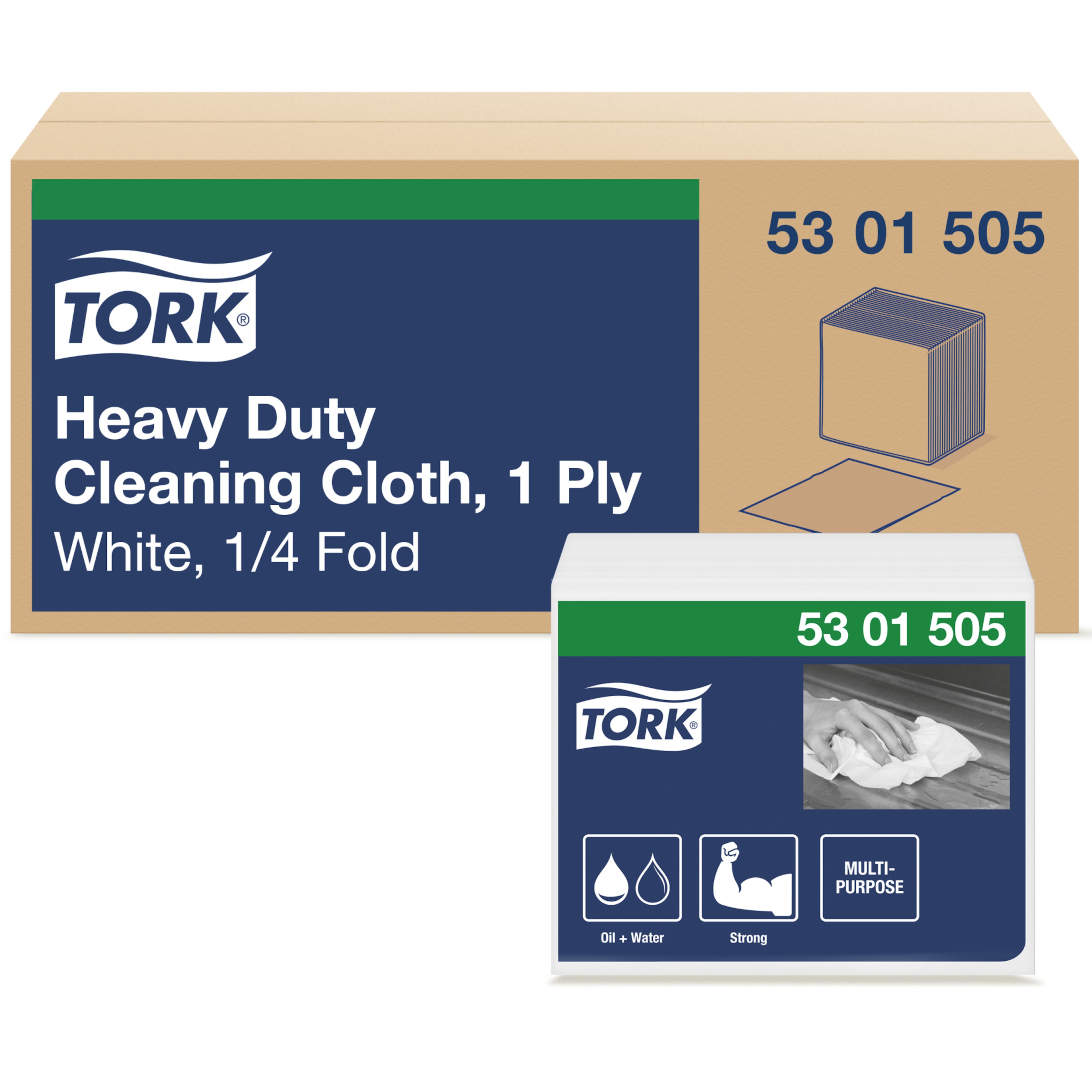 Chiffon simili-tissu de nettoyage Tork pour usages robustes, pli 1/4