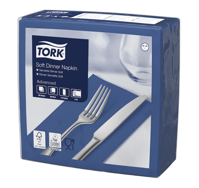 Tork Soft χαρτοπετσέτα δείπνου Dark Blue, διπλωμένη κατά το 1/8