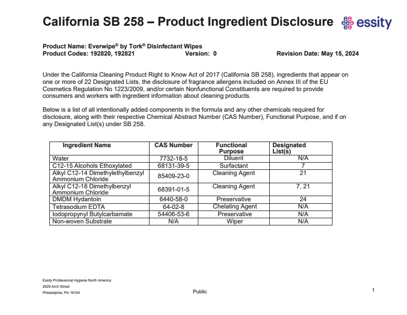 California Ingredient Disclosure Statement