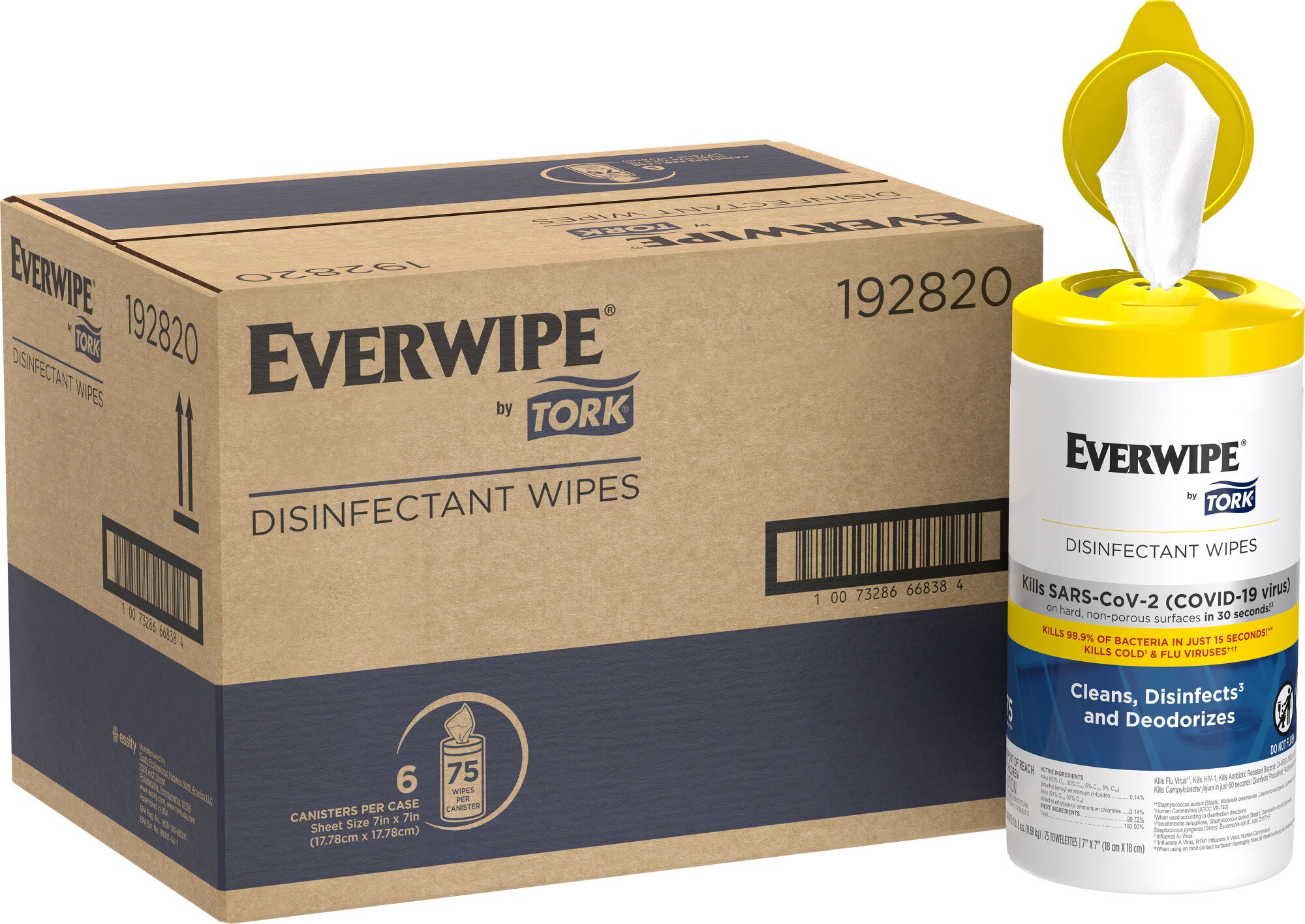 Everwipe by Tork Disinfectant Wipe Canisters 6/75