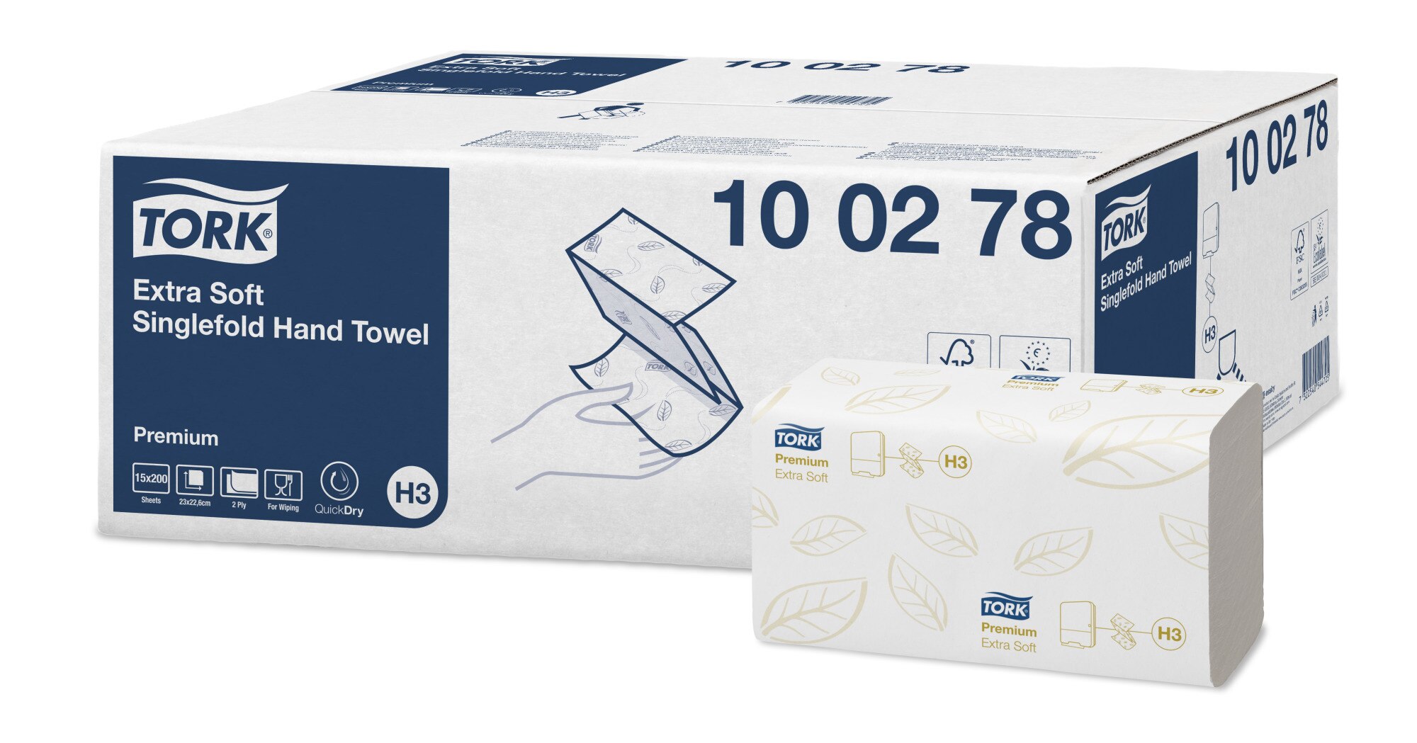 Tork 100278 Juego de 15 paquetes x 200 toallas de papel de mano entreplegadas extrasuaves color blanco 2 capas 