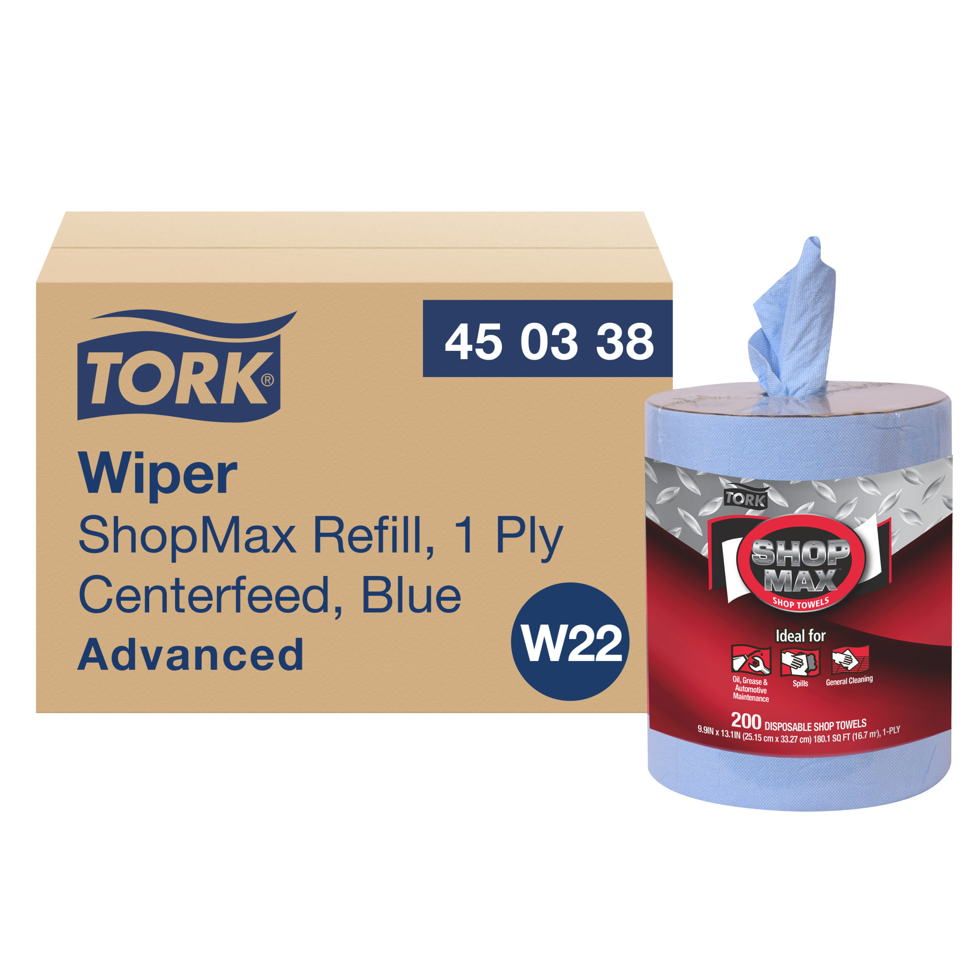 Essuie-mains en papier ultra-résistant Tork ShopMax Dévidage central Bleu W22