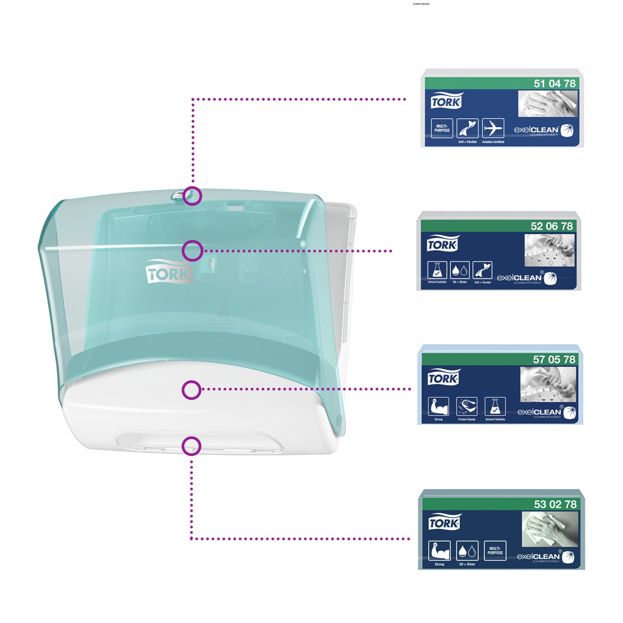 Tork Folded Wiper Dispenser White and Turquoise W4