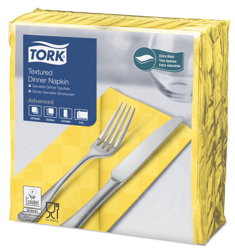 Tork Textured Yellow Dinner Napkin 1/8 Folded