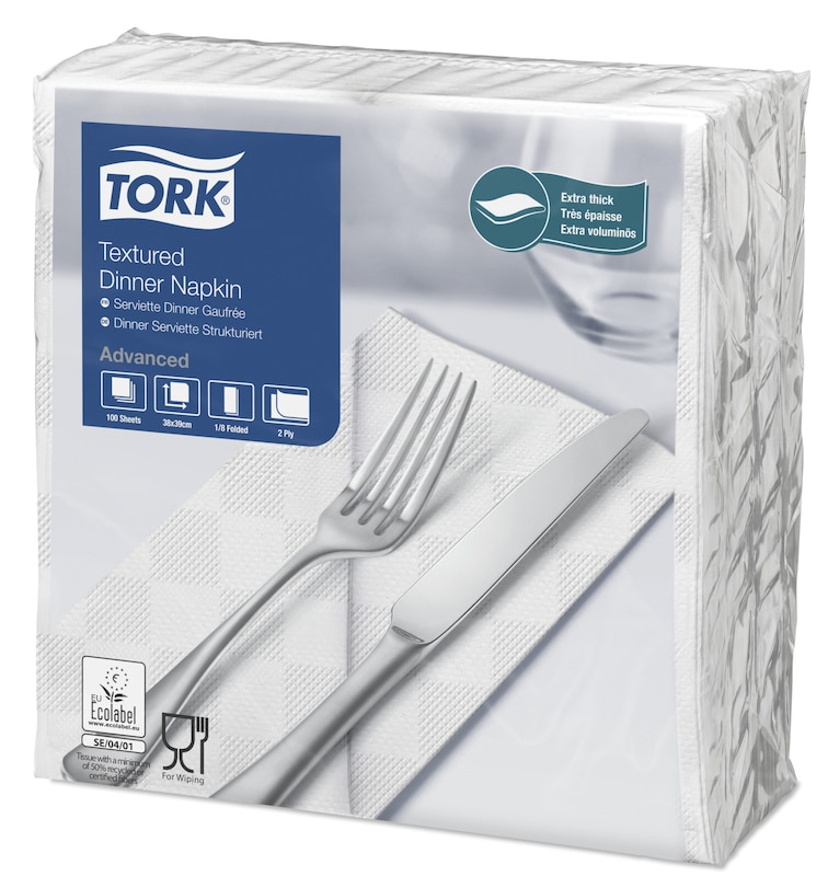 Tork Advanced Extra Soft White Dinner Napkin, 1/4 Fold, NP7340P, Napkins, Refill