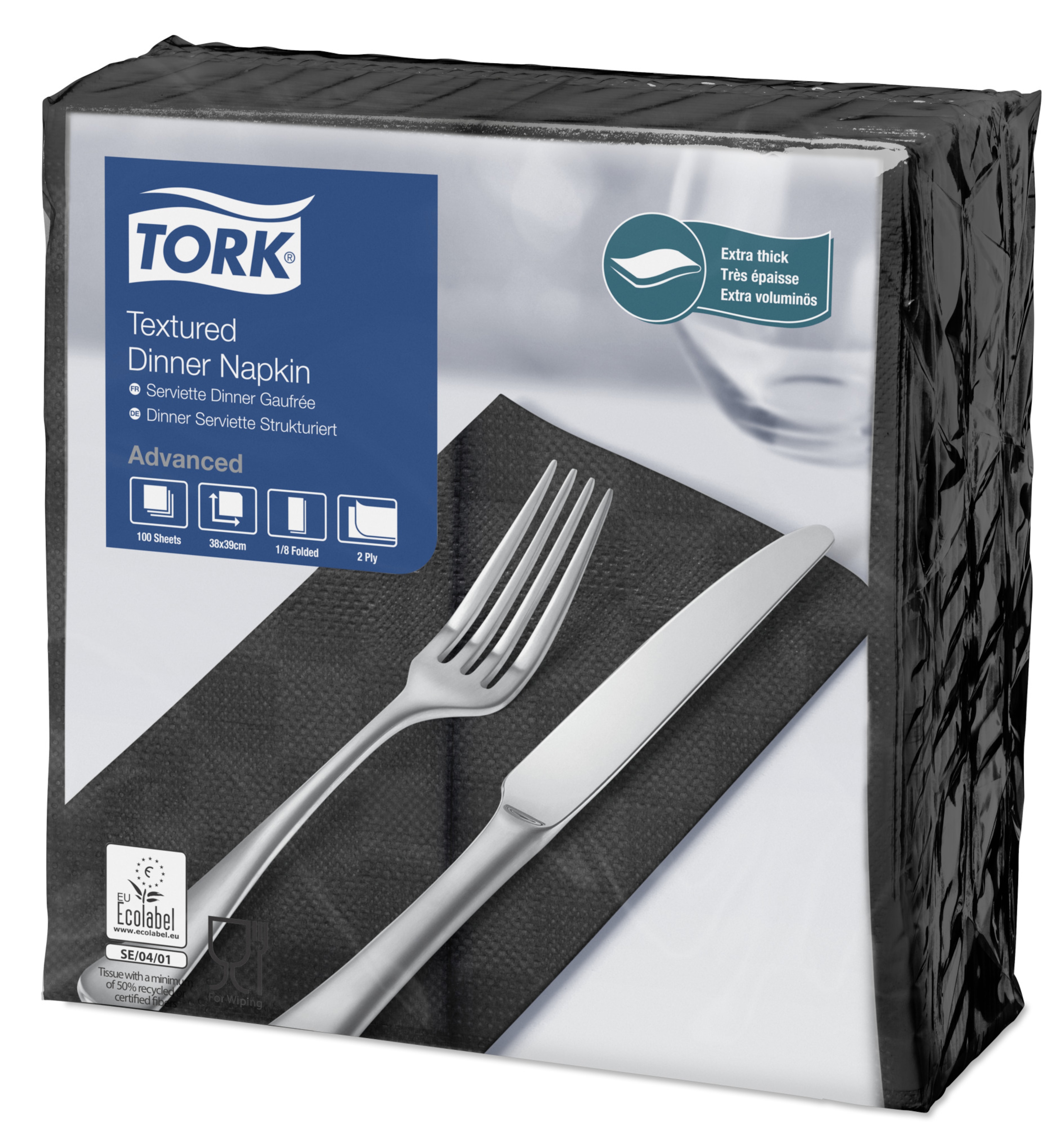 Tork Serviette de Table texturée, Noir pliage 1/8