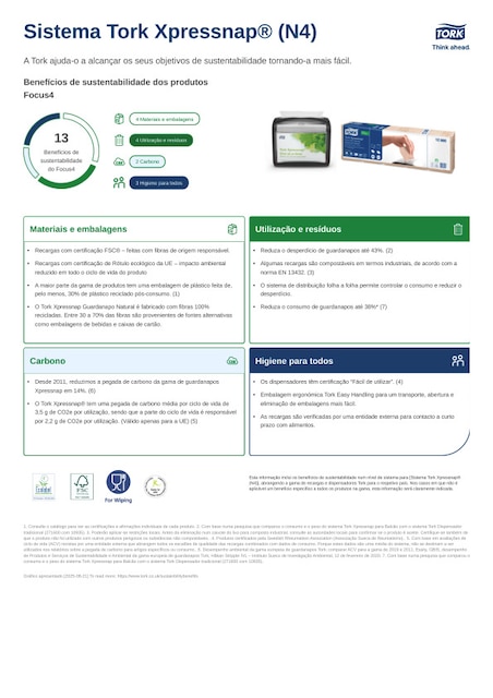 Folha de sustentabilidade dos produtos