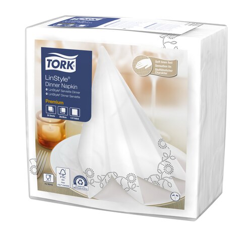 Tork Premium LinStyle® Serviette Dinner Flore Blanc/Noir