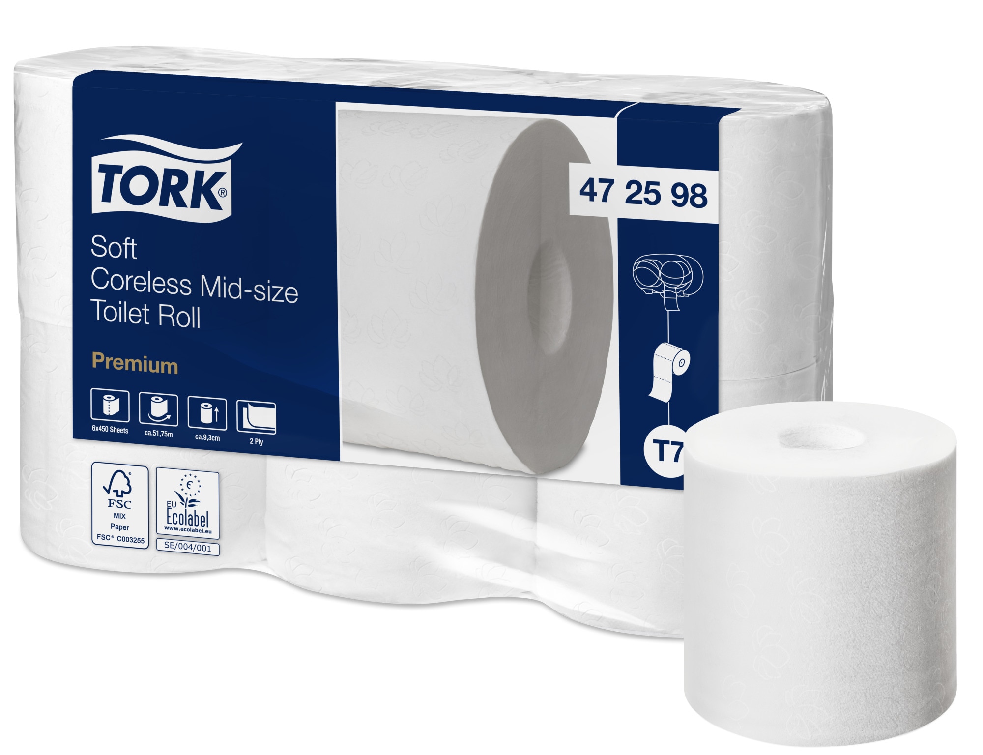 Tork Double Roll Dispenser For Coreless Toilet Paper Midi Stainless Steel