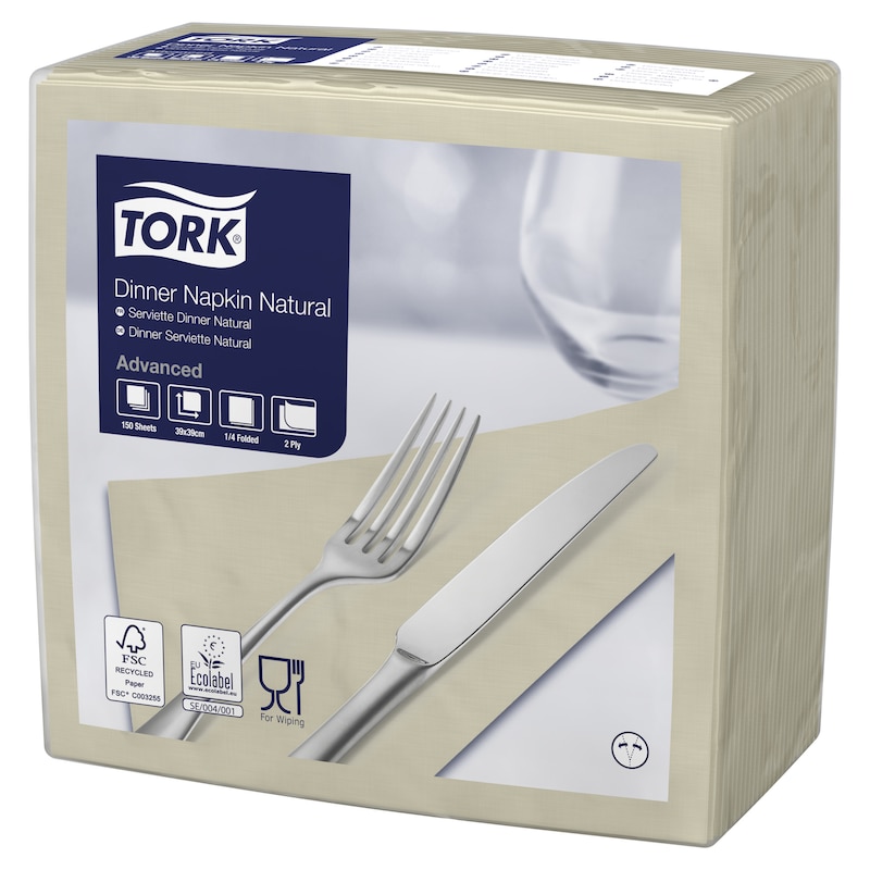 Tork Tovagliolo Dinner Natural con messaggio ambientale piegato in 4