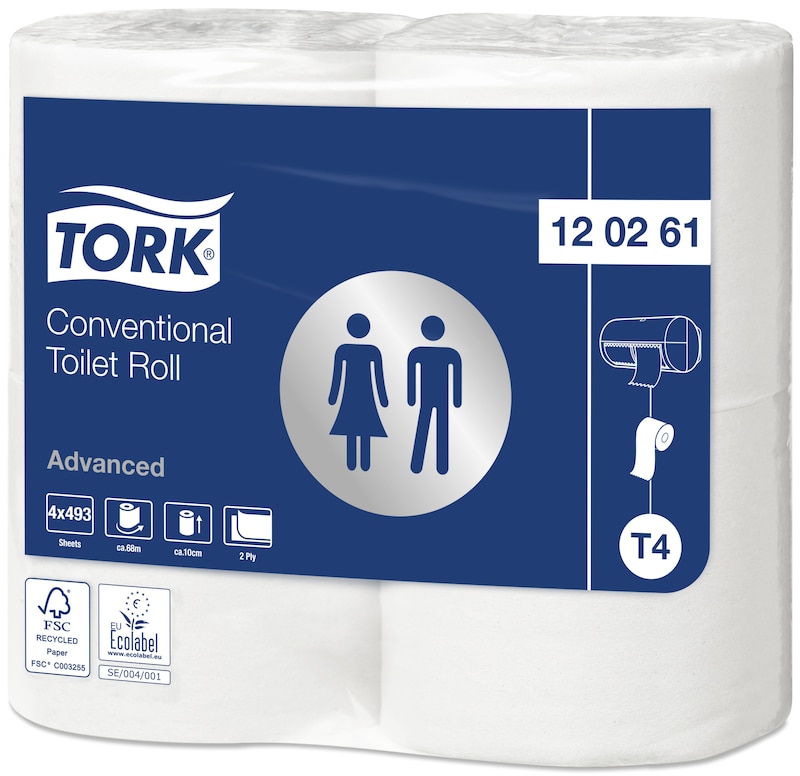 Tork Papier toilette rouleau traditionnel sans mandrin, 472132, Papier  toilette, Recharges