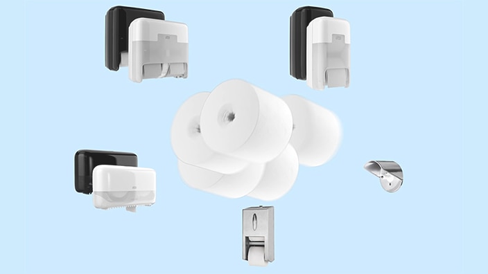 Image d’une vaste gamme de Tork OptiServe Distributeurs pour papier toilette sans mandrin et de rouleaux de papier toilette sans mandrin