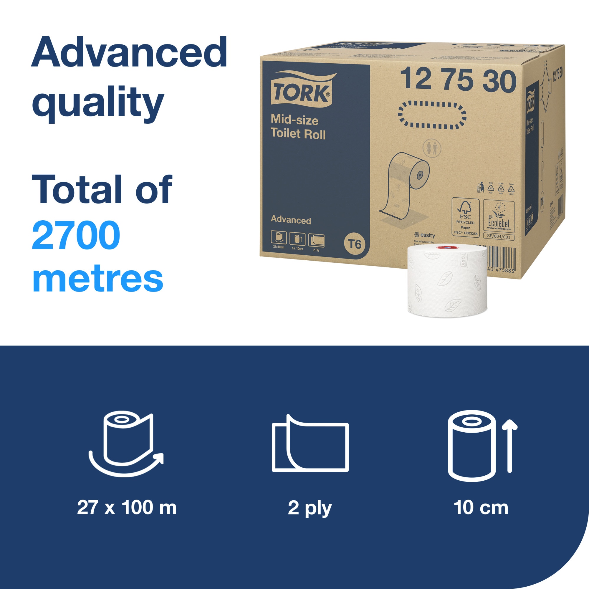 Tork Mid-size Toilet Paper Roll White T6
