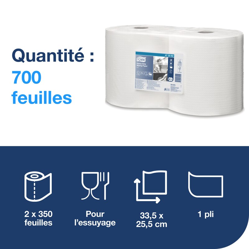 Tork Papier d'essuyage double épaisseur multi-usages W1/2 blanc - 129262 - Lot de 2 bobines de 340 m - Essuie-Toutfavorable à acheter dans notre magasin