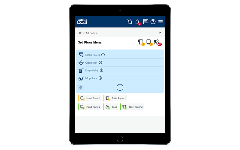 Screenshot of Refill on Demand software showing dispenser levels and visitor traffic