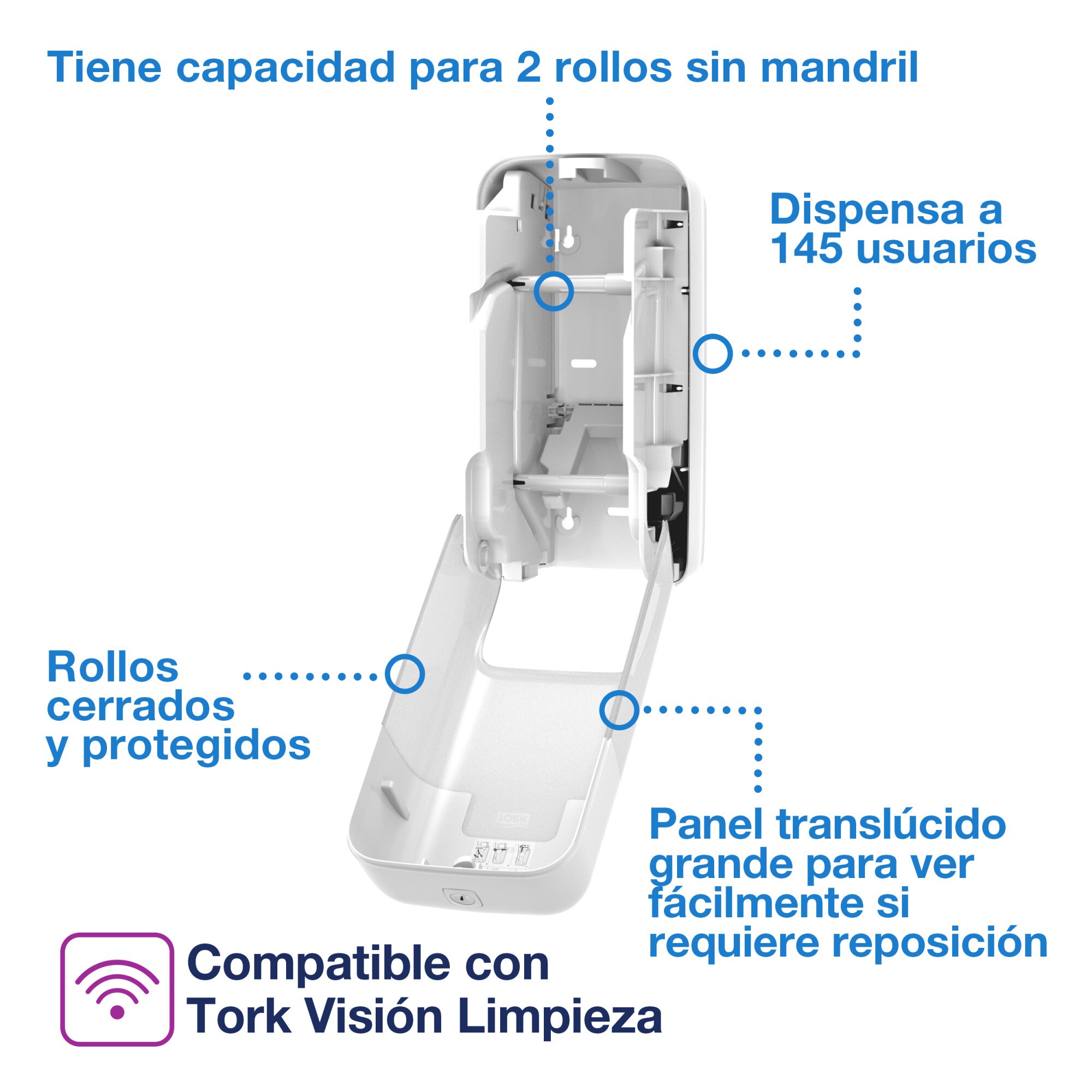 Tork OptiServe® Dispensador para dos Rollos de Papel Higiénico sin