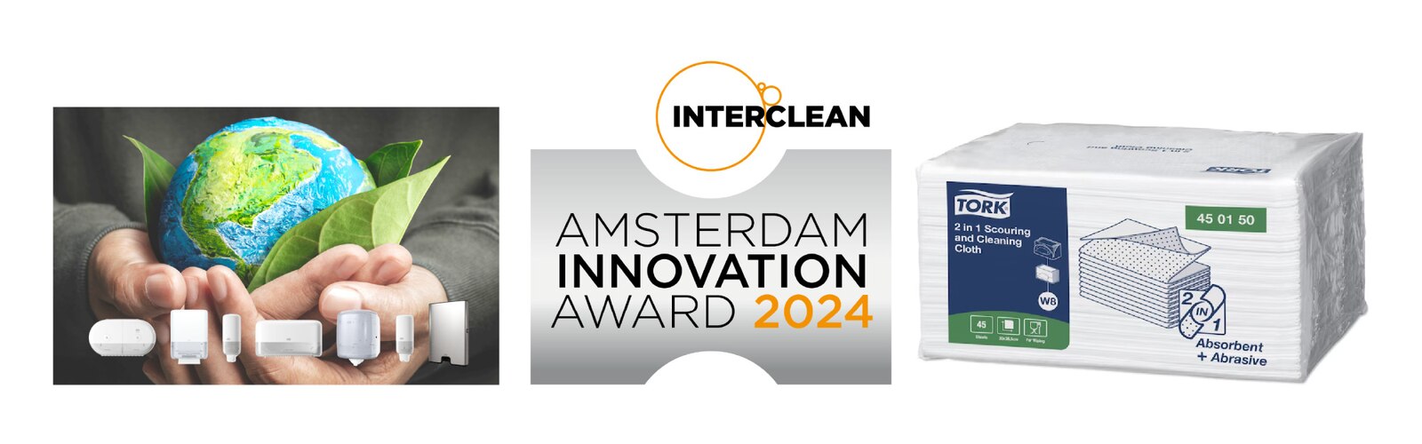 Un collage d’images montrant les solutions d’hygiène Tork pour l’Amsterdam Innovation Award 2024