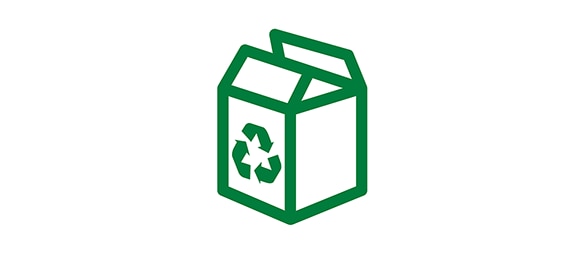 Symbol eines Kartons mit einem Recyclingsymbol darin