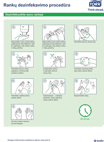 „Tork“ rankų dezinfekavimo procedūra