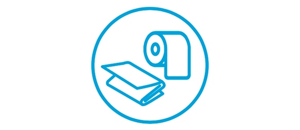 Icon showing an illustration of a paper hand towel and a roll of toilet paper